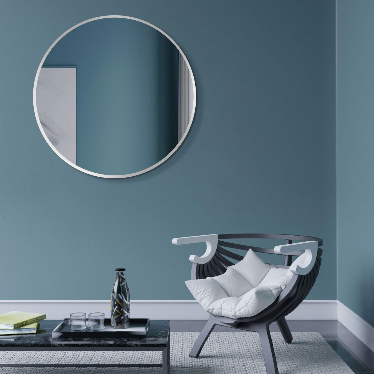 Dekor runder Wandspiegel, runder Spiegel mit Weiß Metall Rahmen