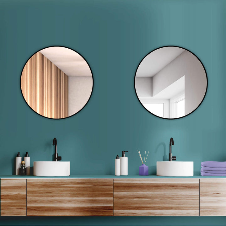 Wall mirror Round Scandinavian design with frame, without lighting.