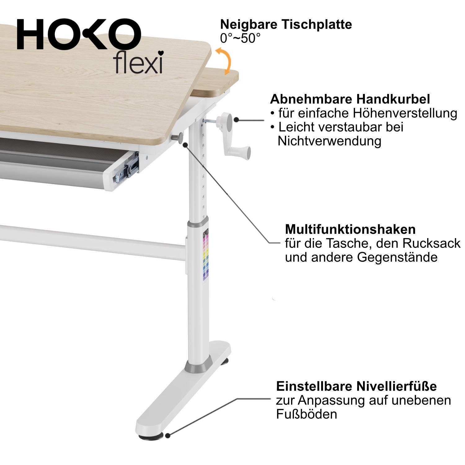 CELIN & ALVO Set Höhenverstellbar Kinderschreibtisch mit Verstellbarer Tischplatte + Buchstütze