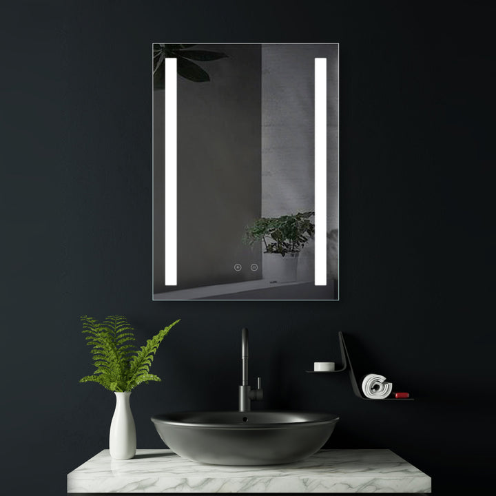 ANTI-FOG LED bathroom mirror with mirror heating, light change from warm white to cold white, illuminated from the side.