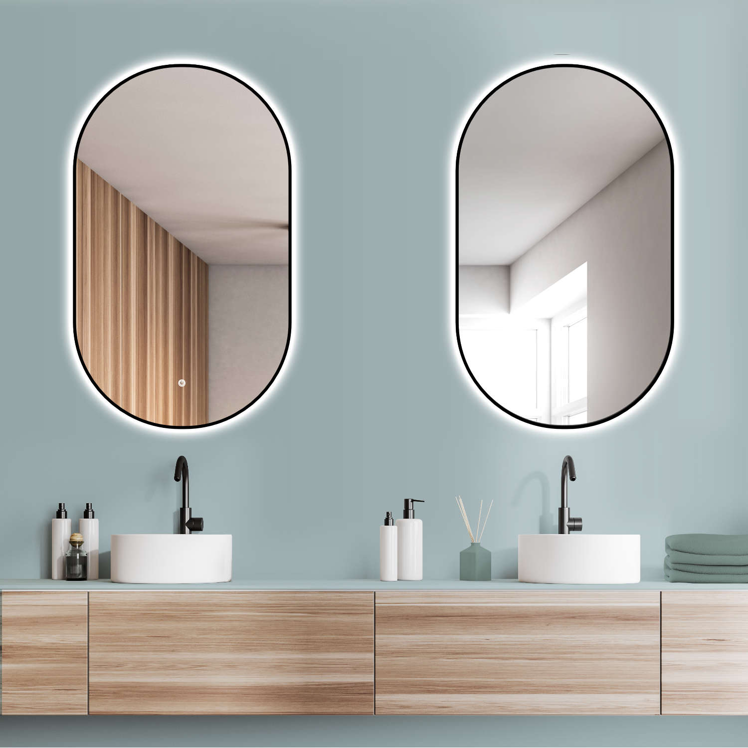 LED Badspiegel, design oval Dekor Spiegel, Badspiegel mit led Beleuchtung