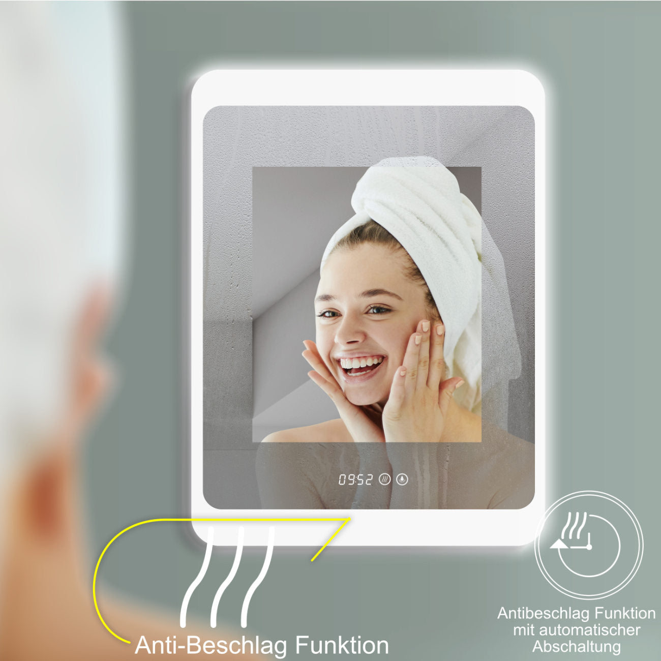 ANTIBESCHLAG LED Badspiegel mit DIGITAL UHR + Lichtwechsel Warmweiß Kaltweiß