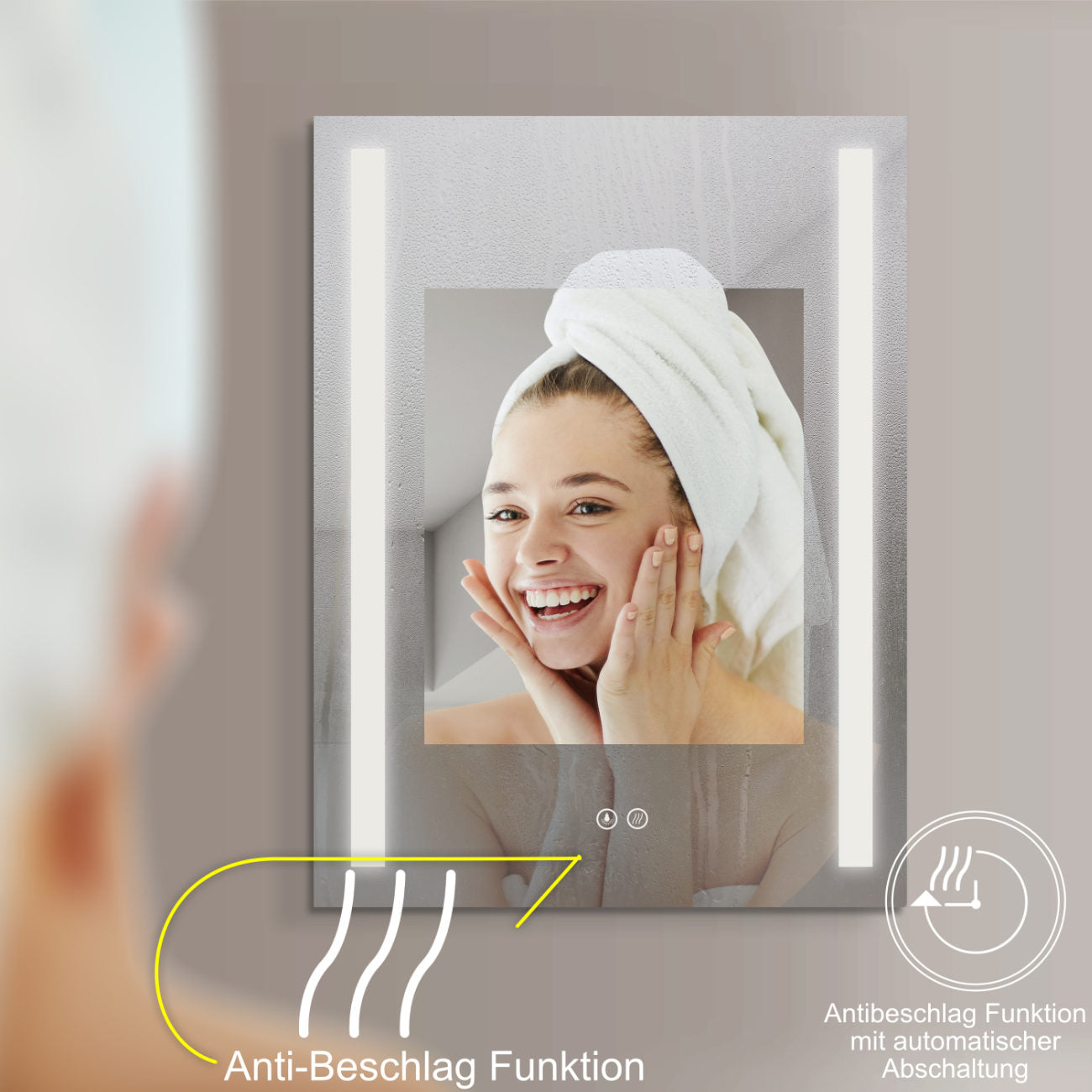 LED Badspiegel, Design-Badspiegel mit LED-Beleuchtung und Antibeschlag-Funktion 