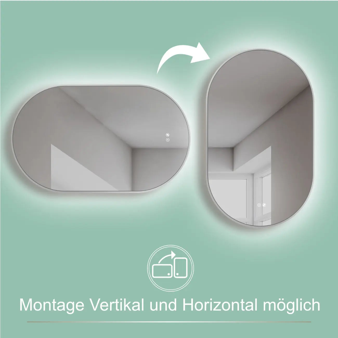 ANTIBESCHLAG LED Badspiegel oval mit Weiß RAHMEN, Lichtwechsel - HOKO-Style