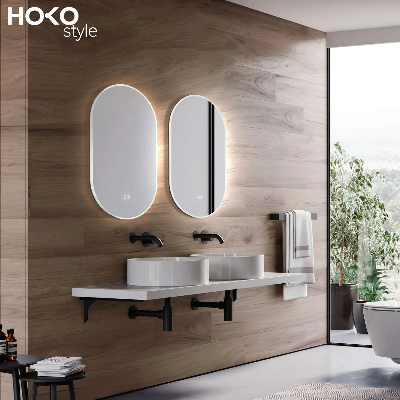 ANTIBESCHLAG LED Badspiegel oval mit Weiß RAHMEN, Lichtwechsel - HOKO-Style