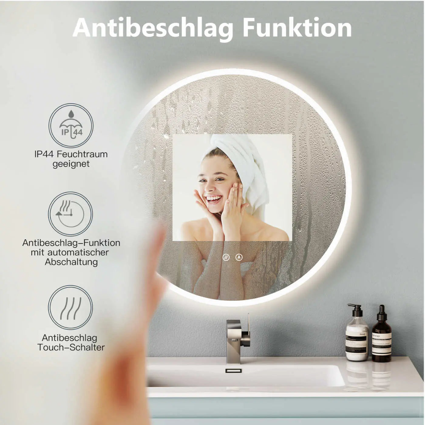 ANTIBESCHLAG LED Rundspiegel fürs Bad mit Spiegelheizung + Lichtwechsel - HOKO-Style