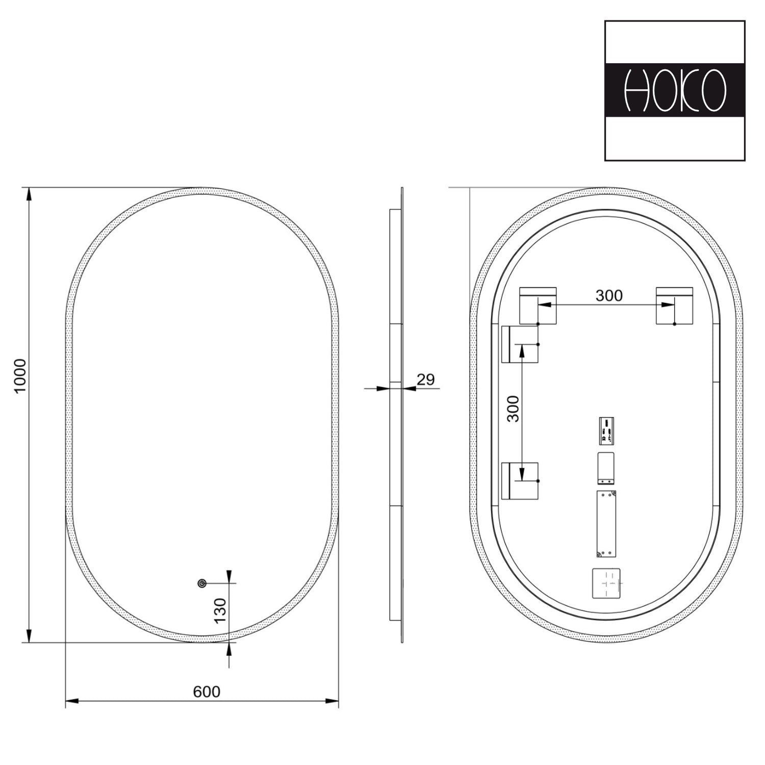 LED design mirror oval without frame. Vertical & horizontal hanging. Bathroom mirror / dressing table mirror outside LED illuminated. Light change warm white / cool white.