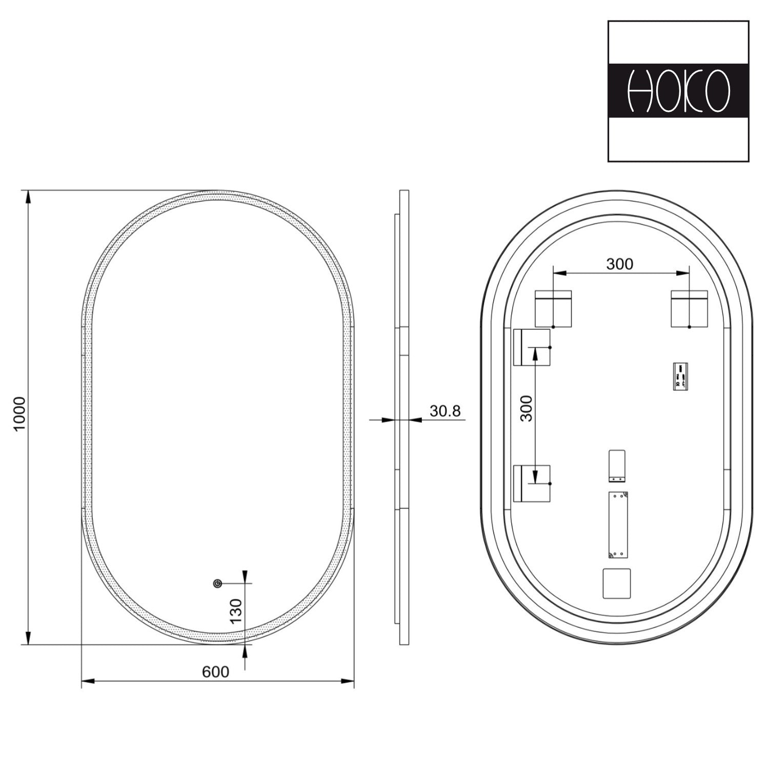 LED design bathroom mirror oval with metal frame matt black. Vertical & horizontal hanging. LED bathroom mirror / dressing table mirror. Light change warm white / cool white