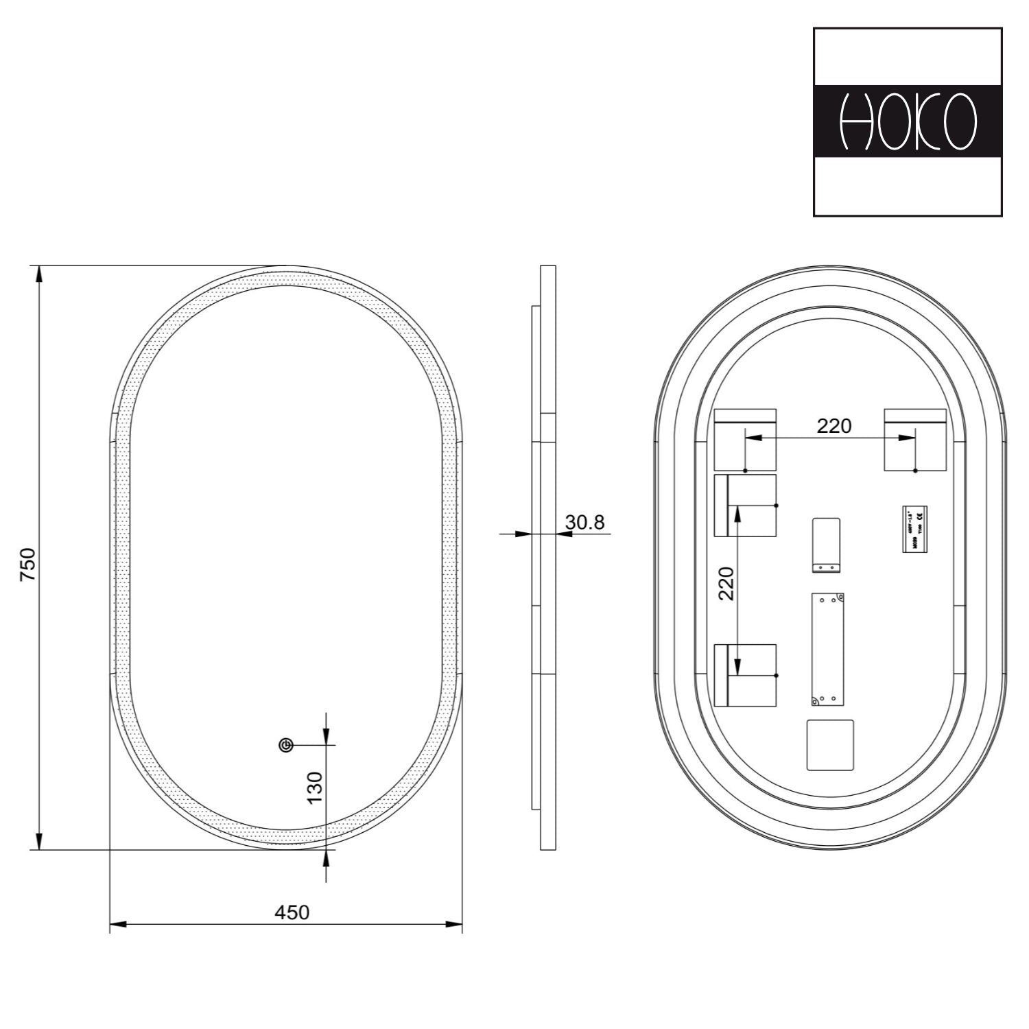 LED design bathroom mirror oval with metal frame matt black. Vertical & horizontal hanging. LED bathroom mirror / dressing table mirror. Light change warm white / cool white