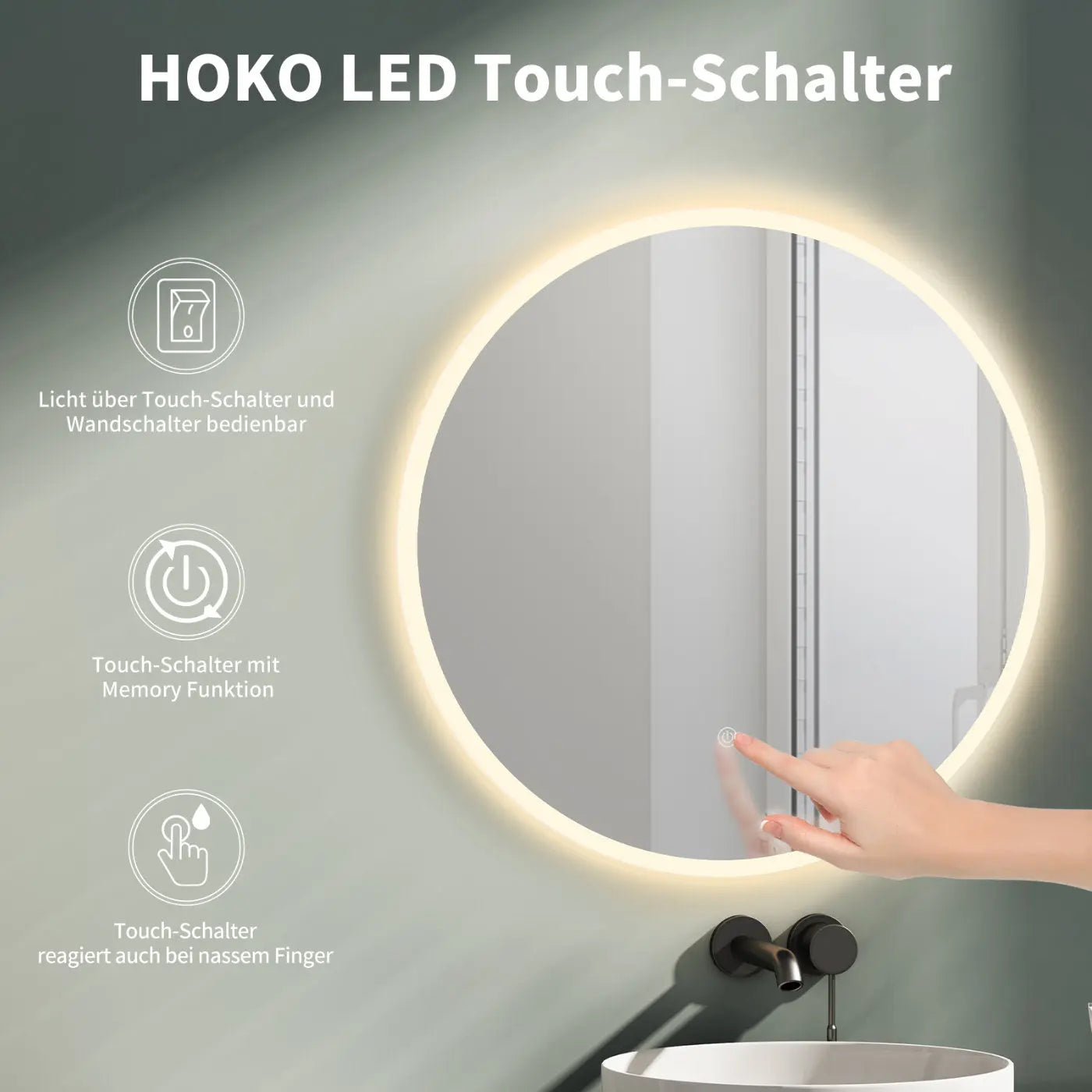 LED Rundspiegel für Badezimmer mit Lichtwechsel Warmweiß / Kaltweiß - HOKO-Style