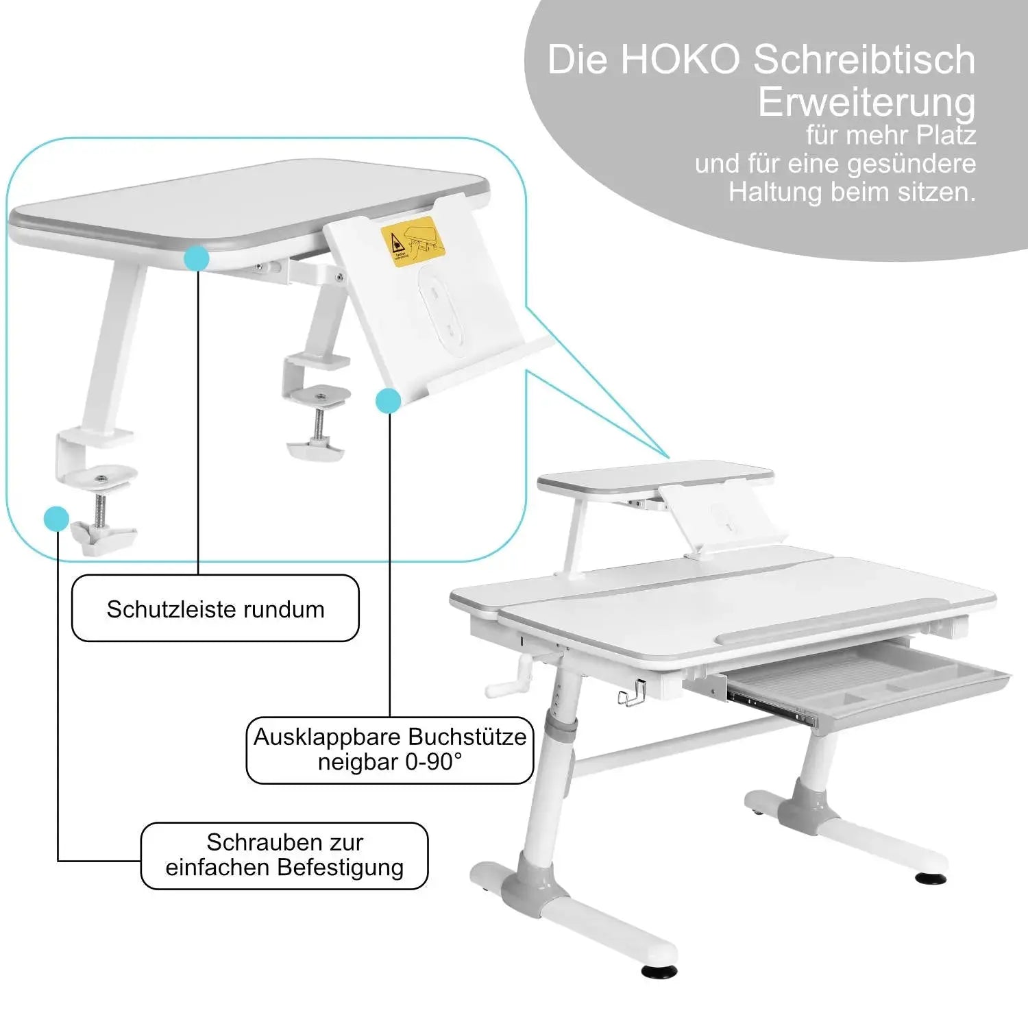 LUBU-Ergo-Study Schreibtischaufsatz mit Buchstütze für den Kinder Schreibtisch. Kinderschreibtisch Butler mit Buch-Halterung. - HOKO-Style