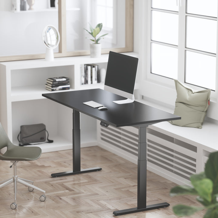 ERGO-Work-Table PREMIUM 3-Fach mit 2 Motor elektrische höhenverstellbarer Schreibtisch Tischgestell mit touch Memory Speicher Steuerung, Schwarz