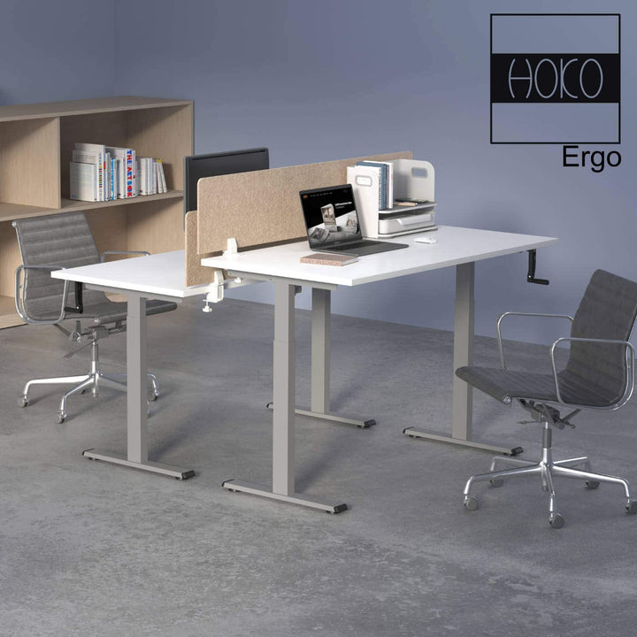 Height-adjustable desk frame with crank manual operation